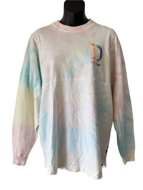 Disneyland Tie-Dye Long Sleeve Spirit Jersey Womens XS Pastel Rainbow Glitter